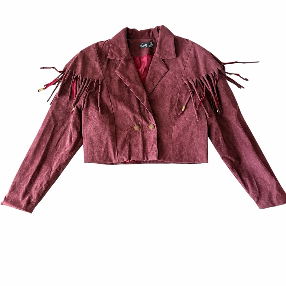 Faux Suede Cropped Jacket With Fringe, Size M
